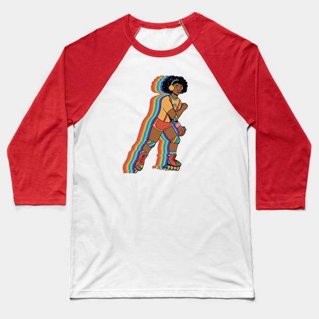 Vintage Roller Girl on Rollerblades // Rainbow Skater Baseball T-Shirt by SLAG_Creative